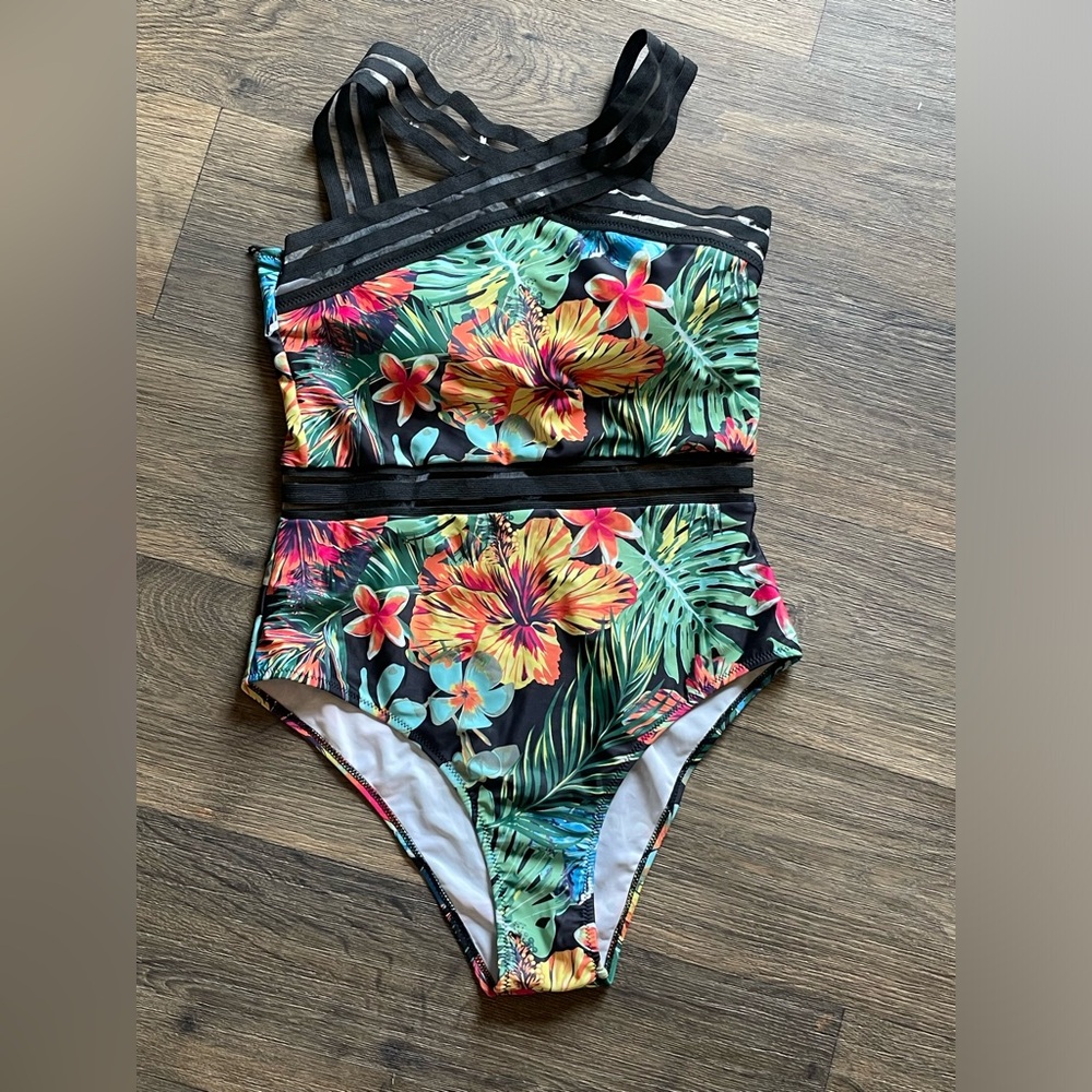 SHEIN- Tropical One Piece Bathing Suit- Size Large